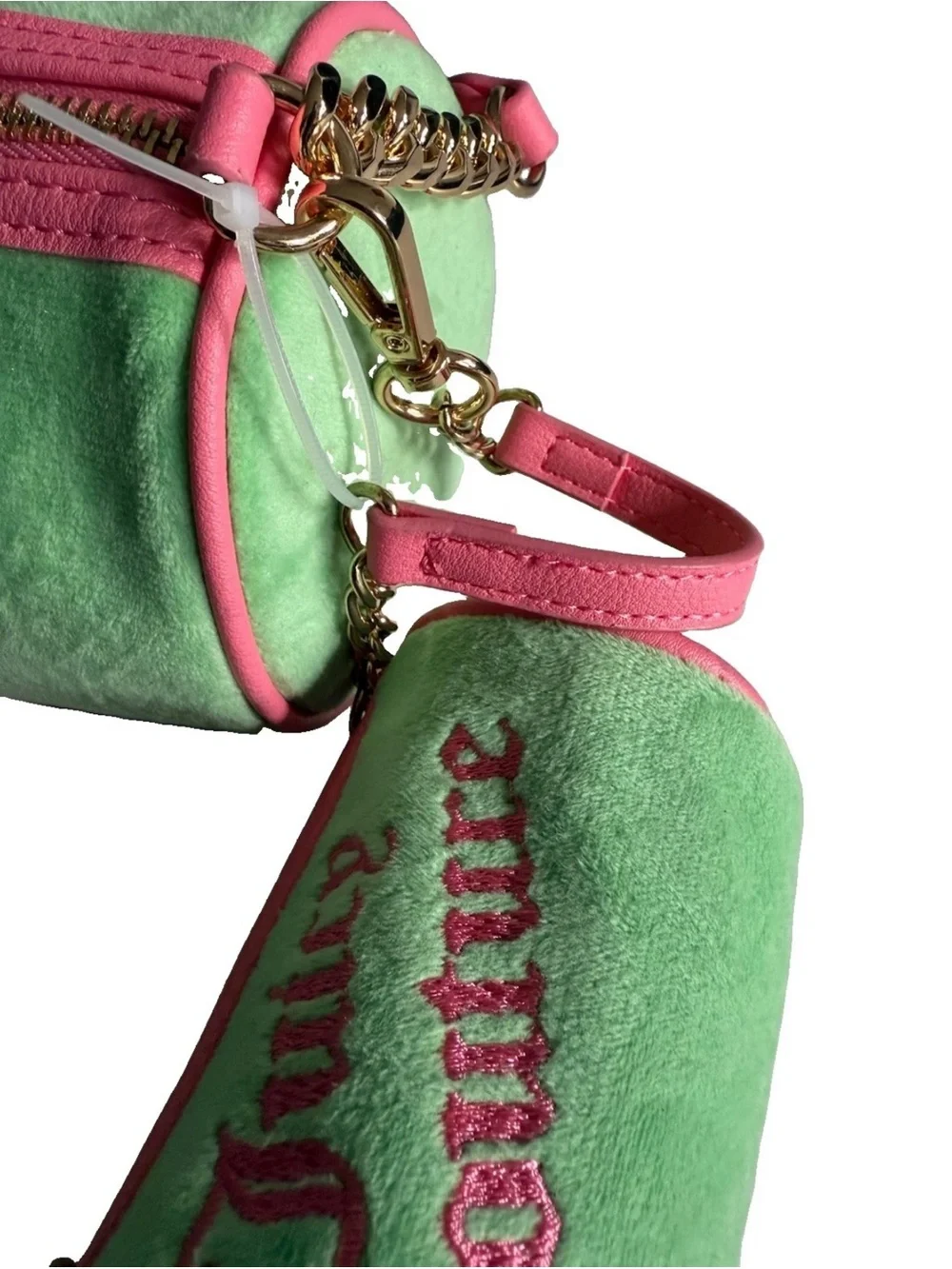 Juicy Couture Retro Green Pink Scottie Dog Barrel Crossbody Bag Charm Set 2pc